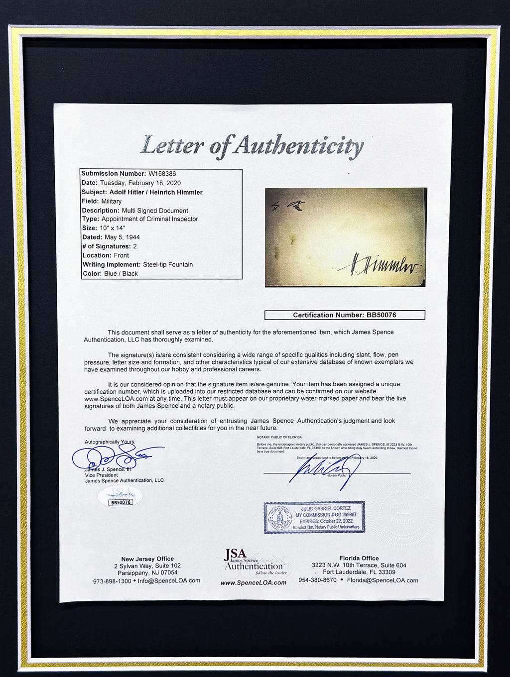 Historical Document & Autograph Memorabilia Custom Framed Display