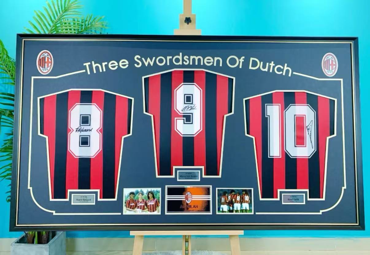 Frank Rijkaard & Marco Van Basten & Ruud Gullit Combined Autographed Framed Jersey
