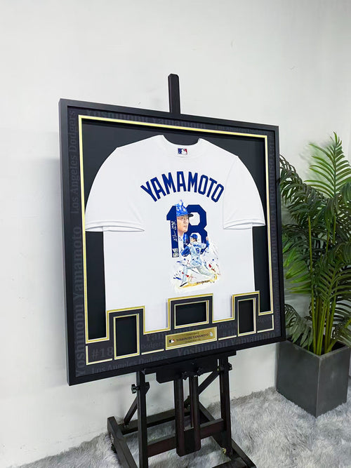 Yoshinobu Yamamoto Los Angeles Dodgers 18 Signed Home Jersey Display Frame