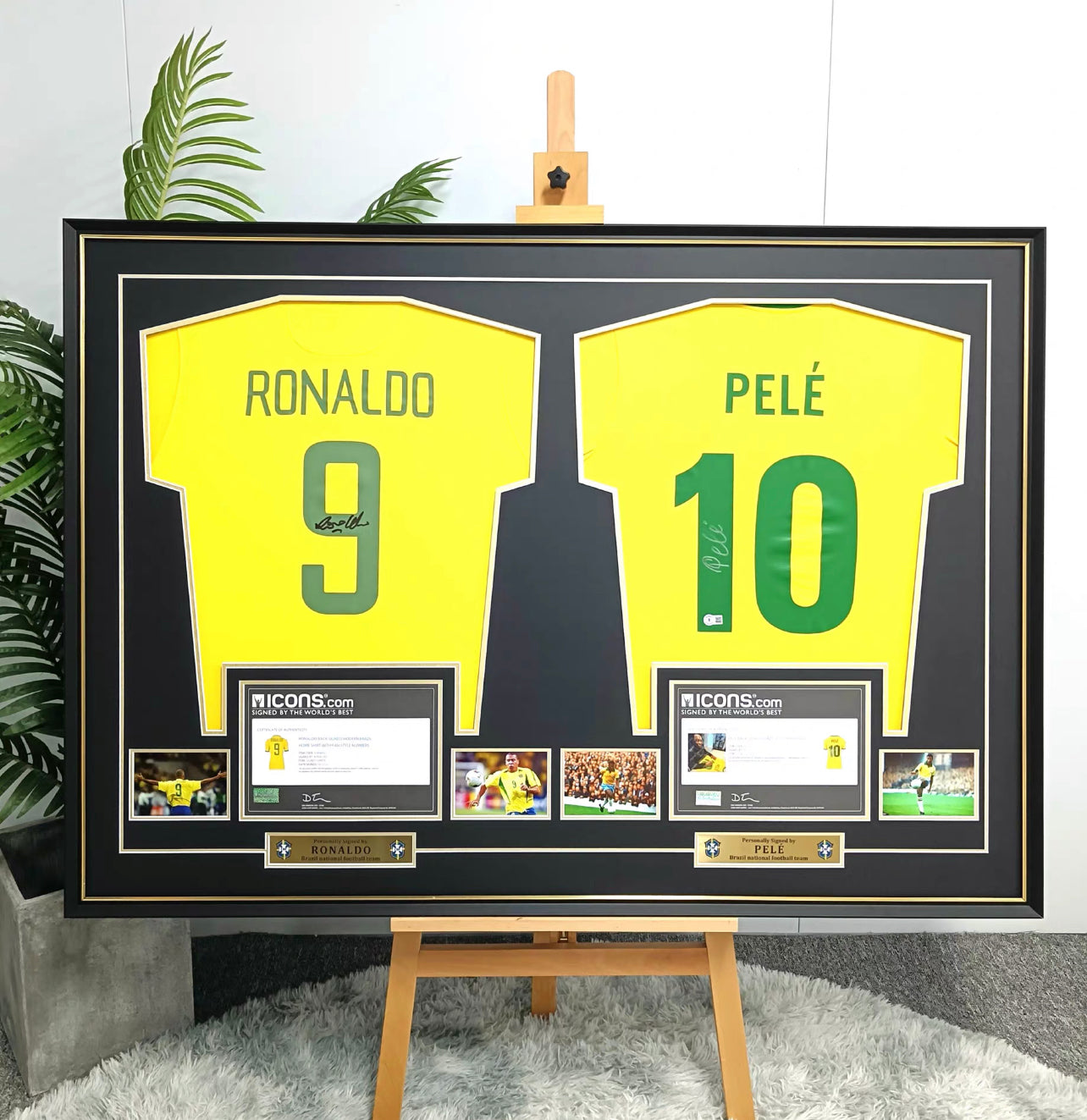 Ronaldo & Pele Brazil National Team Autographed Custom Framed Jersey