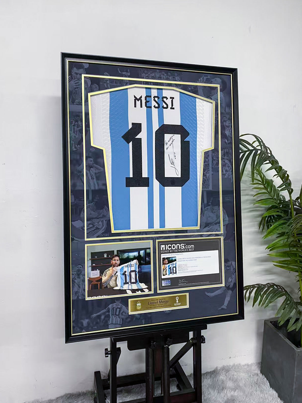 Lionel Messi Argentina Home Autographed Jersey Framing