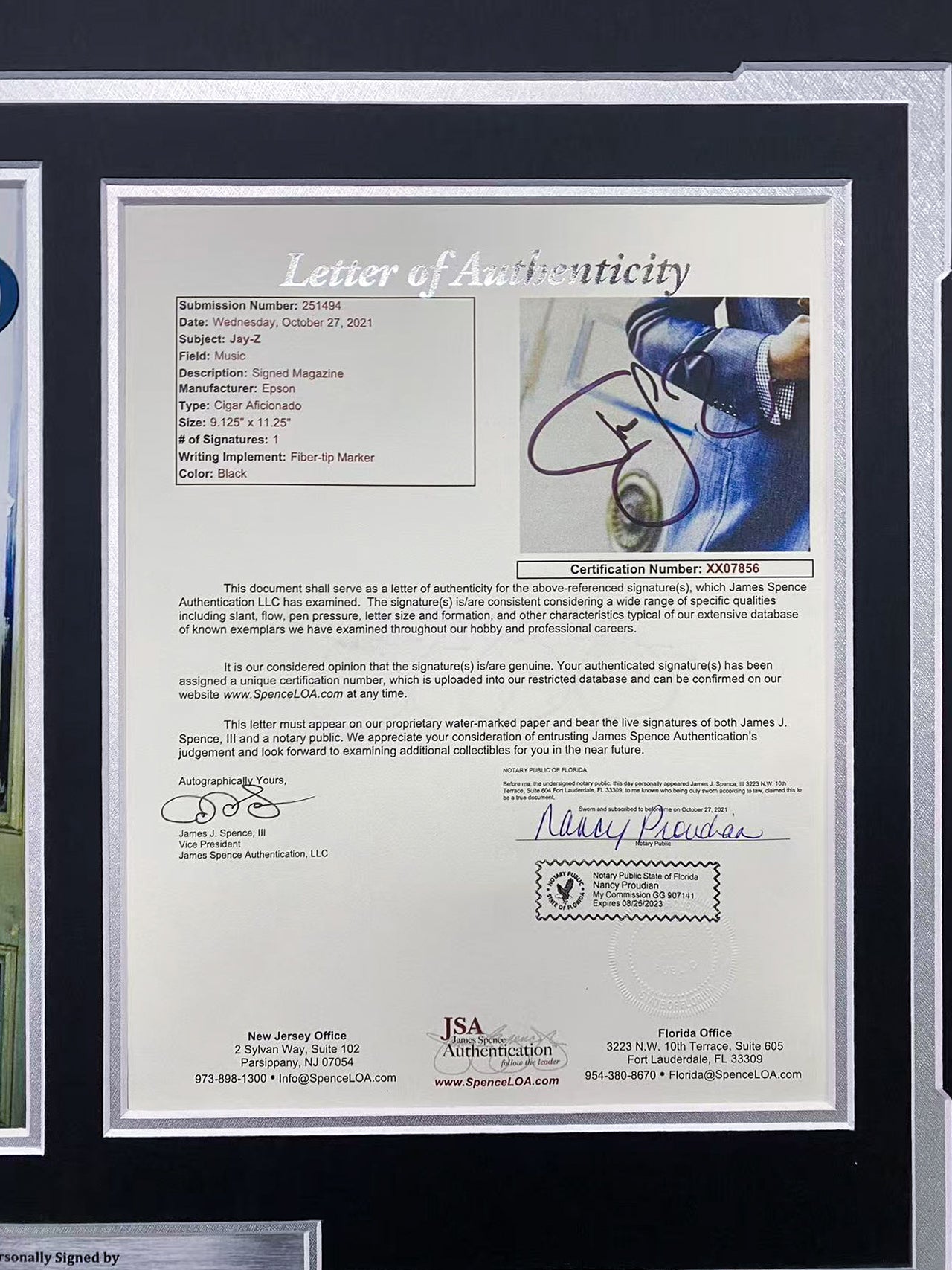 Jay‑Z Cigar Aficionado Signed Magazine Framed With JSA COA