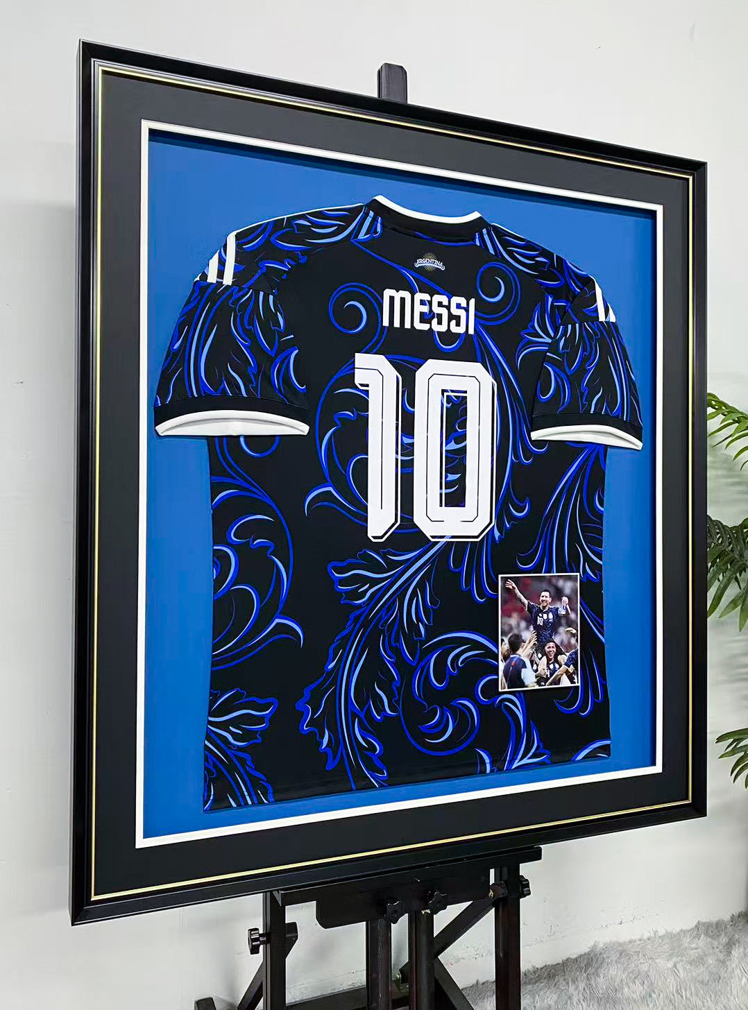 Lionel Messi Argentina 10 Black Blue Special Edition Jersey Display Frame