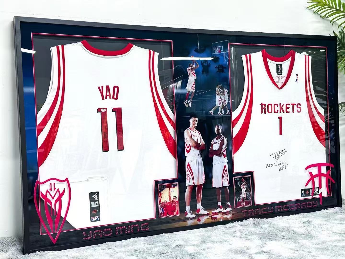 Tracy McGrady & Yao Ming Houston Rockets Autographed Custom Framed Jersey