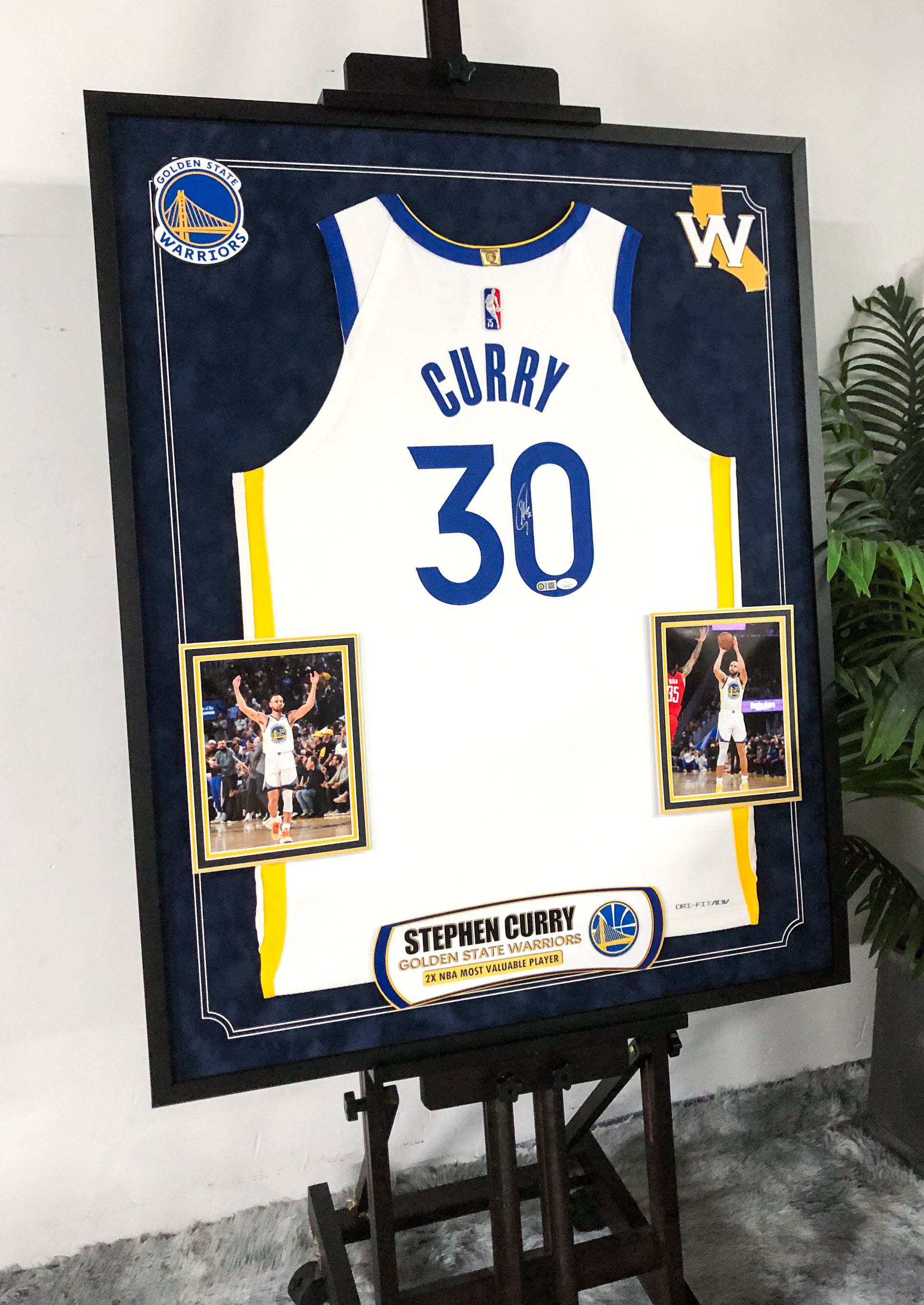 Stephen Curry, Golden State Warriors, Autographed Jersey Framed