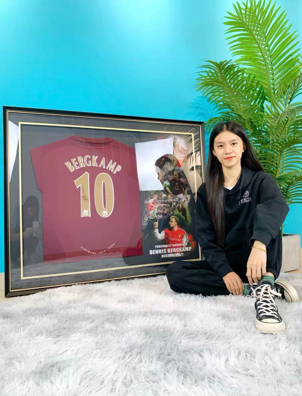 Dennis Bergkamp Arsenal Football Club Autographed Custom Framed Jersey