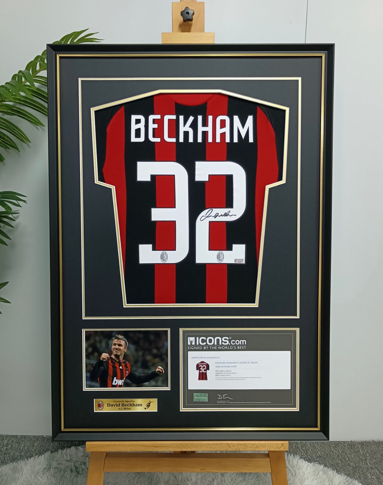 David Beckham AC Milan Autographed Custom Framed Jersey