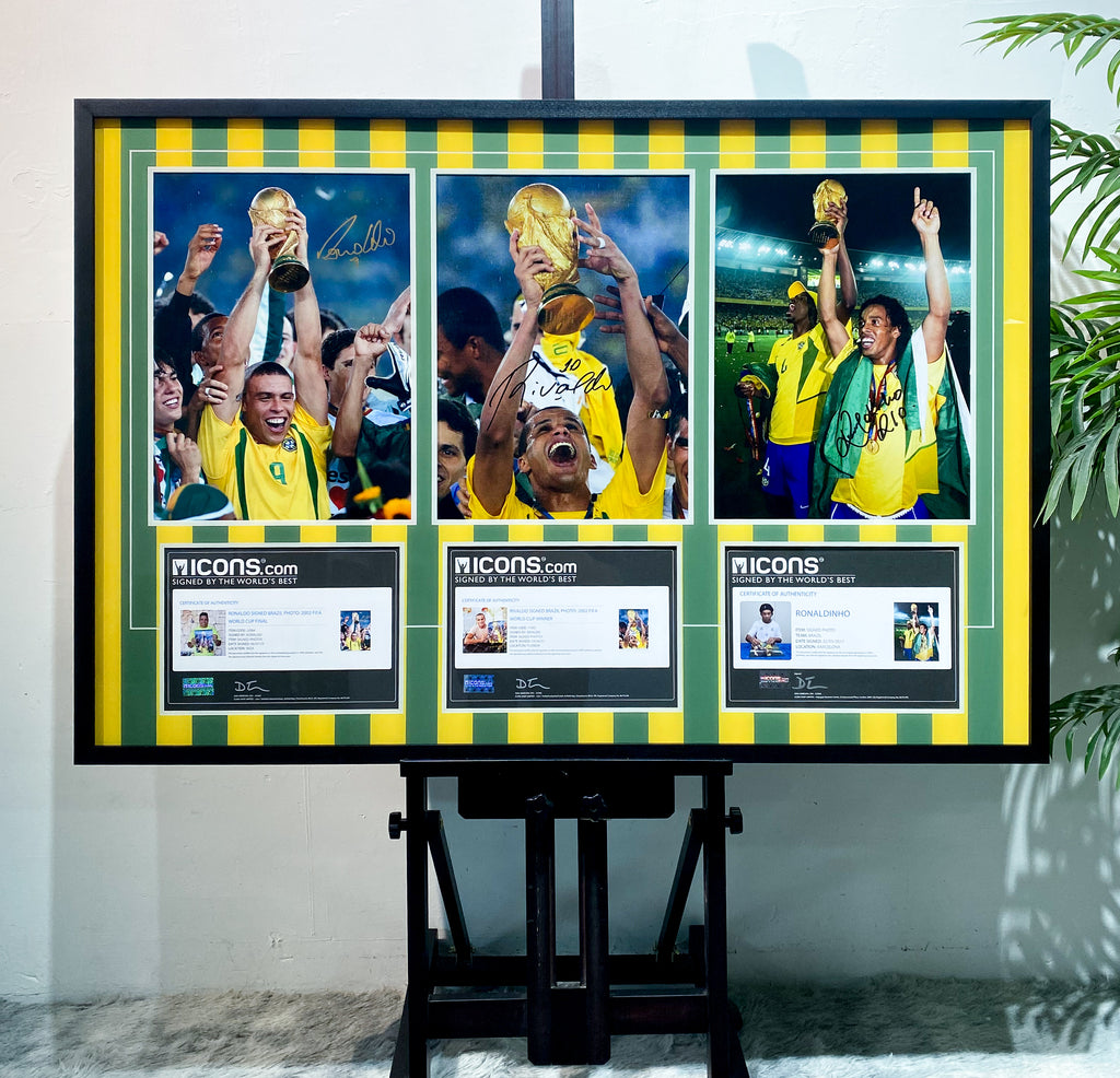 Ronaldo Nazario Adriano Ronaldinho Brazil World Cup Triple Signed Photo Framed Display