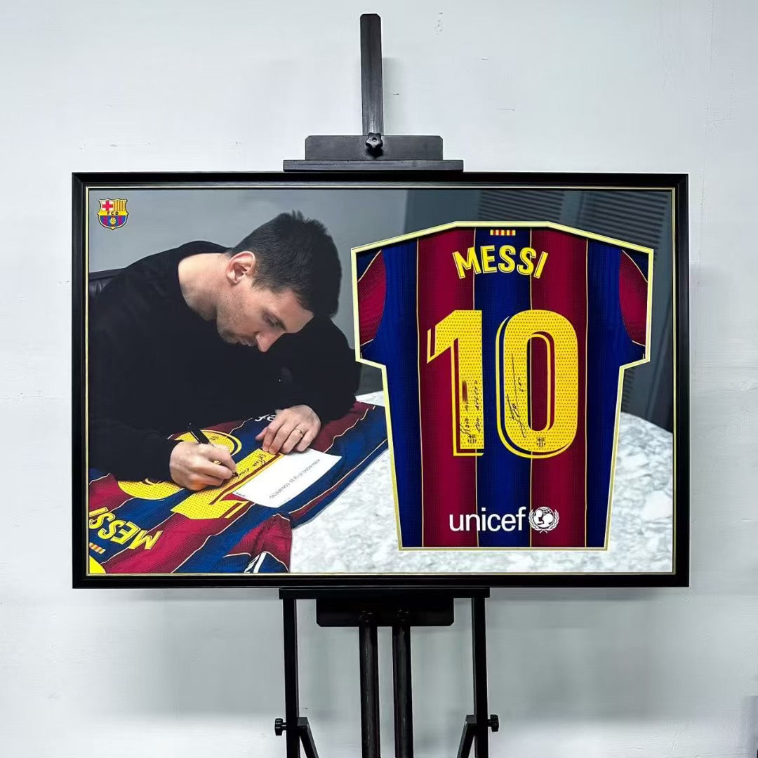 Lionel Messi FC Barcelona Autographed Jersey Framed