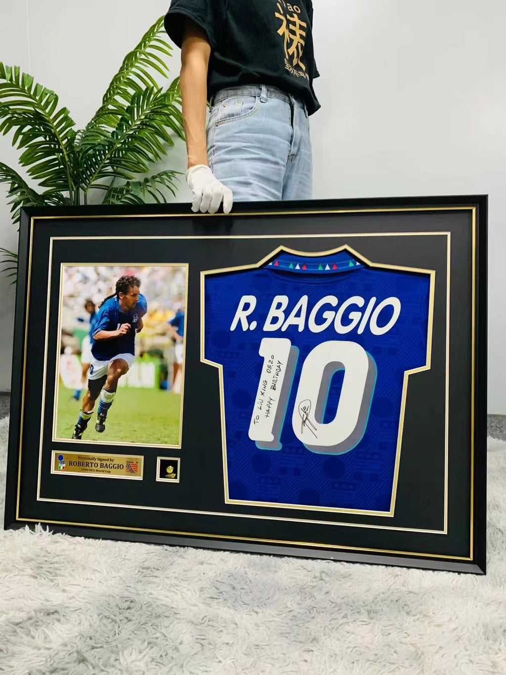 Roberto Baggio Italy Signed Jersey Framing