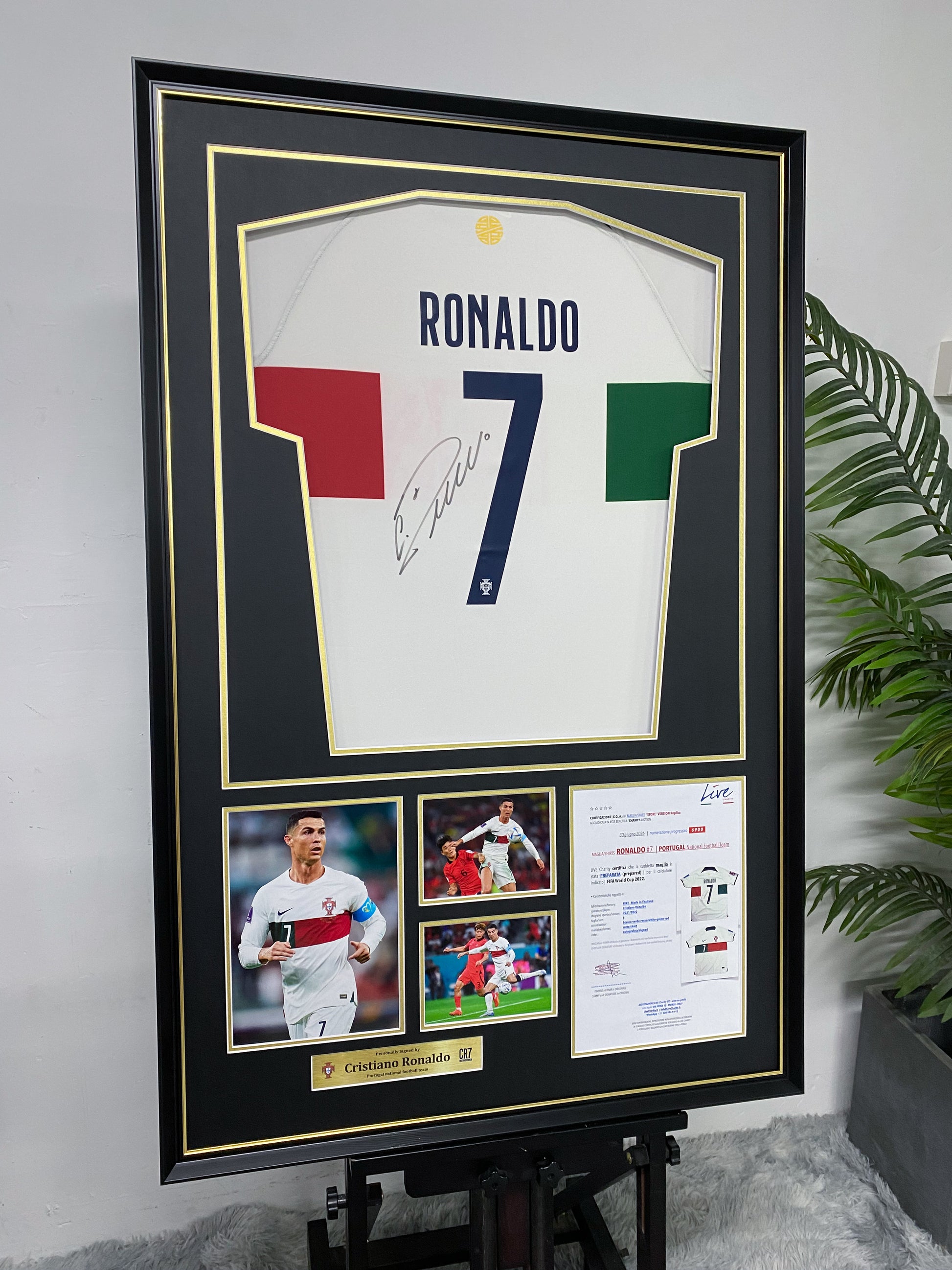 Cristiano Ronaldo Portugal Away Autographed Jersey Framing