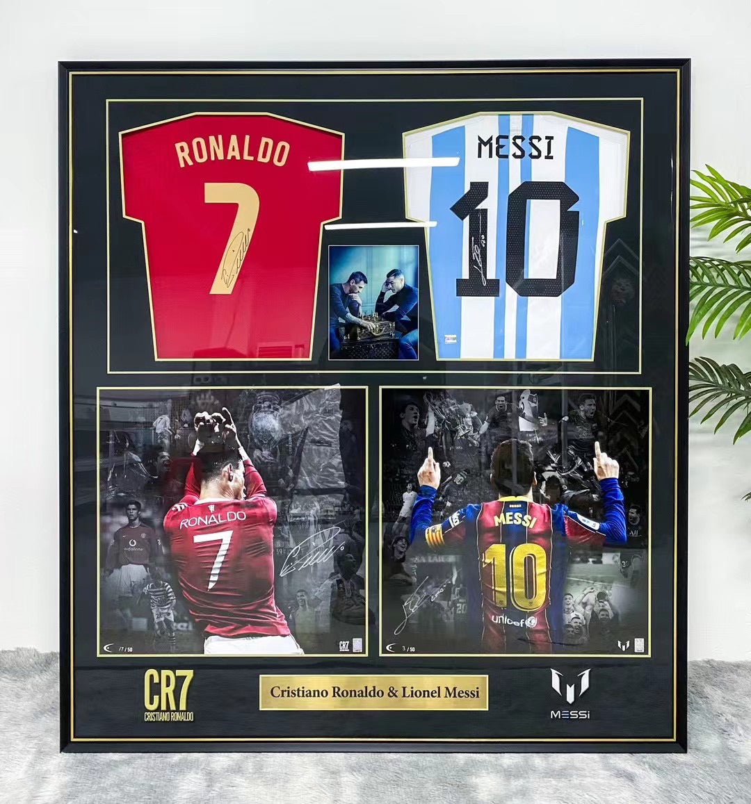 Messi Cristiano Ronaldo Dual Player Autographed Custom Framed Jersey