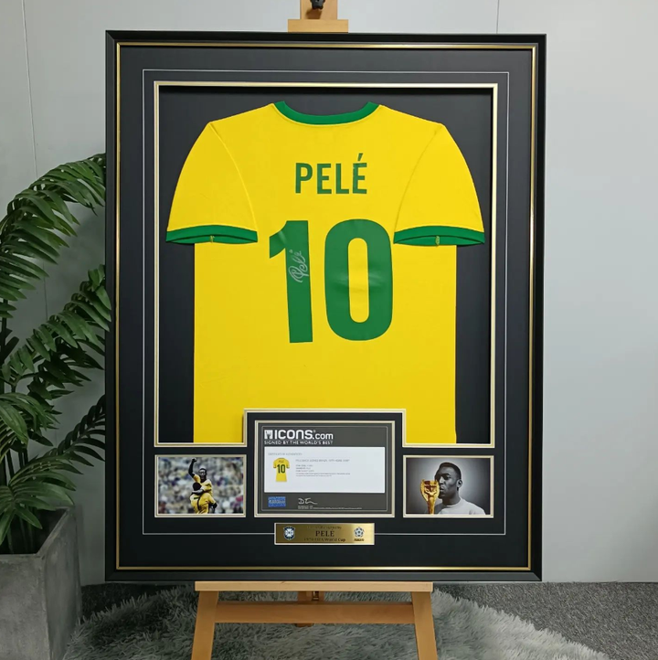 Pele Edson Nascimento Brazil National Team Autographed Custom Framed Jersey