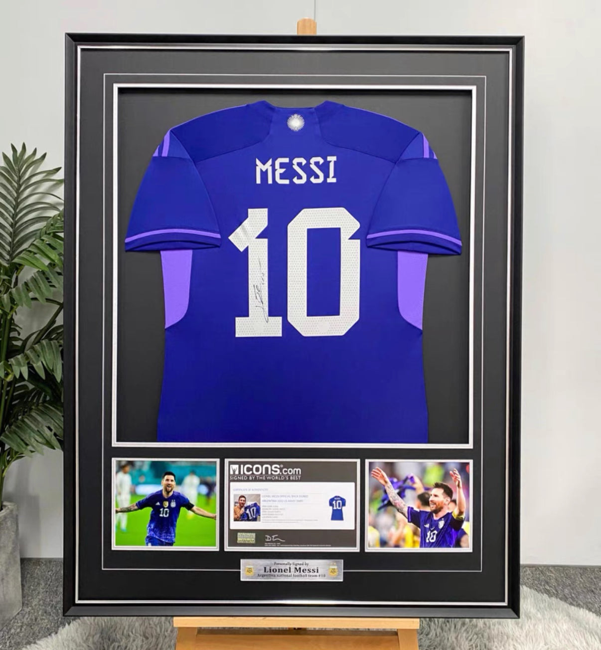Lionel Messi Argentina Autographed Jersey Framed