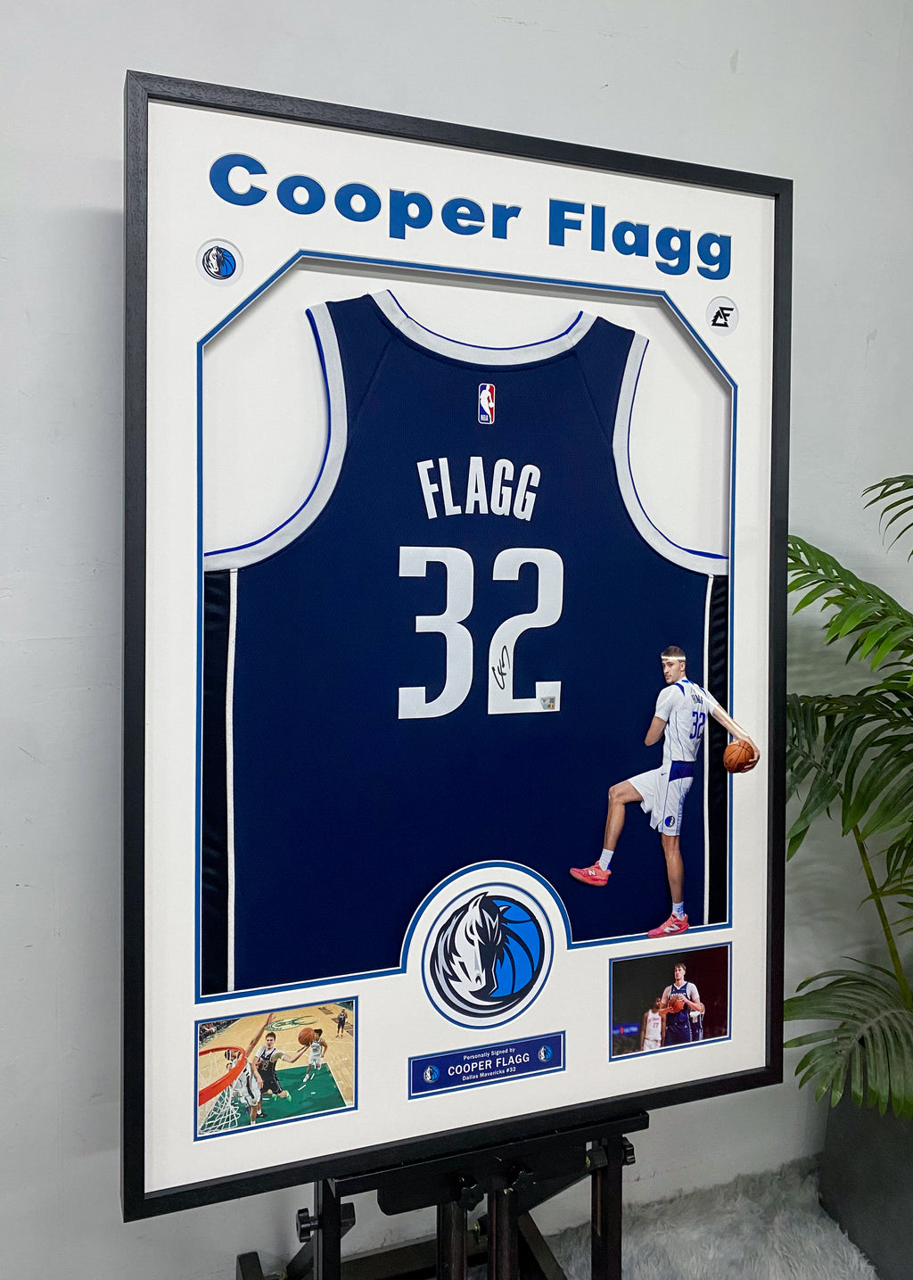 Cooper Flagg Dallas Mavericks 32 Signed Navy Jersey Display Frame