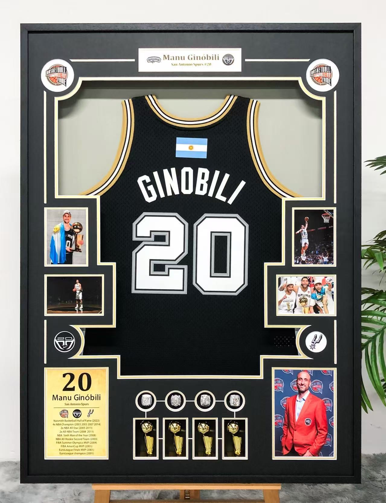 San Antonio Spurs Manu Ginóbili Autographed Jersey with Personalized Custom Design Framed 00001
