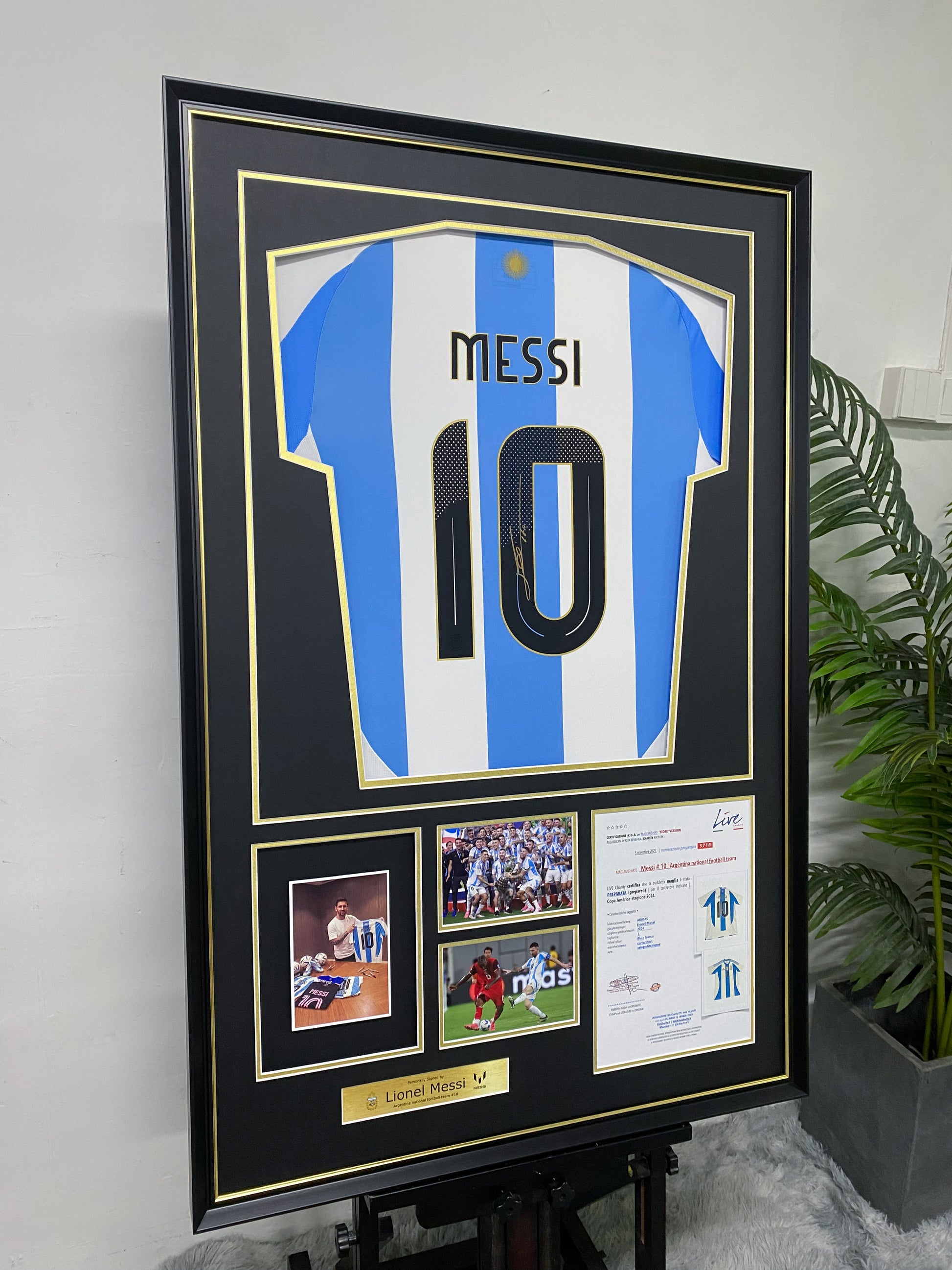 Lionel Messi Argentina Home Autographed Jersey Framing