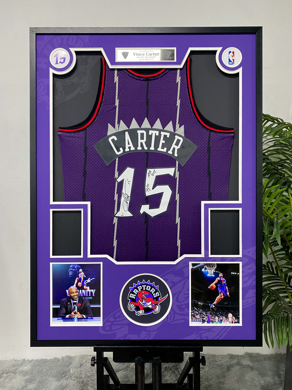 Vince Carter Toronto Raptors #15 Retro Purple Signed Jersey Framed Display