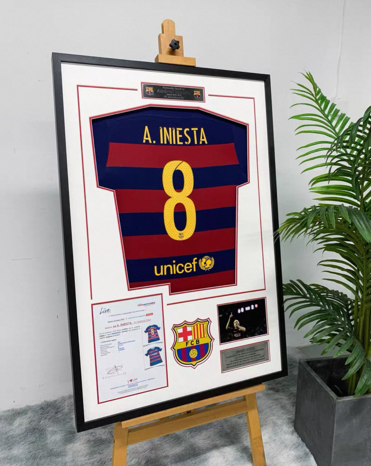 Andrés Iniesta FC Barcelona Autographed Custom Framed Jersey