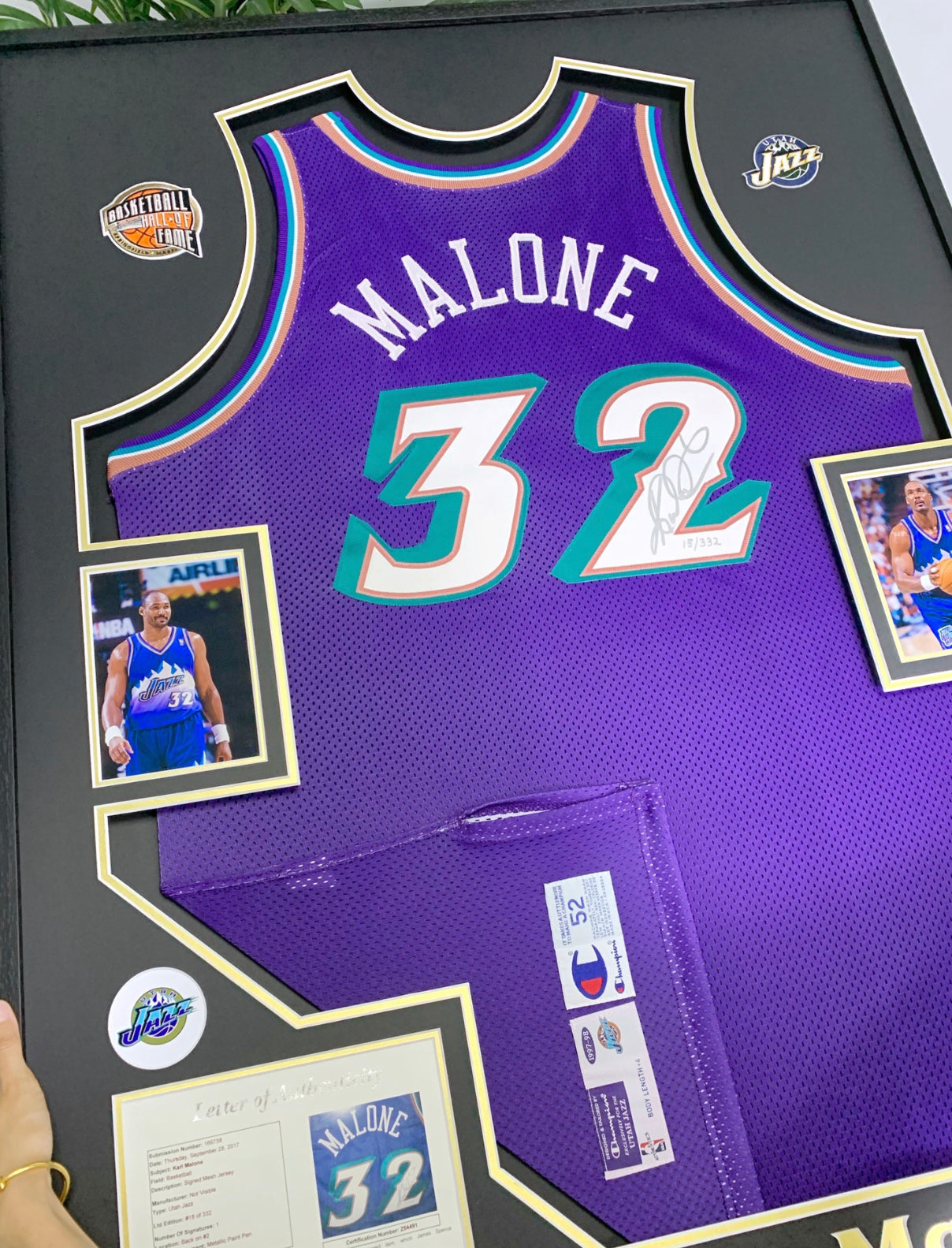 Karl Malone Utah Jazz Autographed Jersey Custom Framing