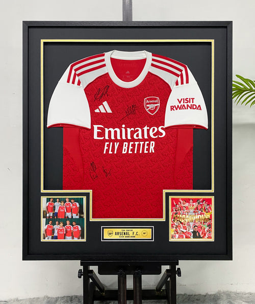 Arsenal 2025-26 Season Multi-Player Team Signed Red Home Jersey Framed Display
