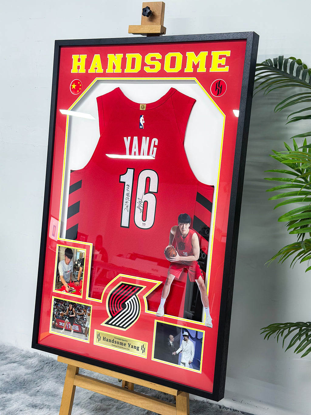 Yang Hansen Portland Trail Blazers Autographed Jersey Framed