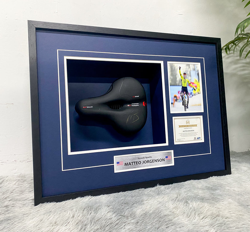 Matteo Jorgenson Hand Signed Bike Saddle Framed Display