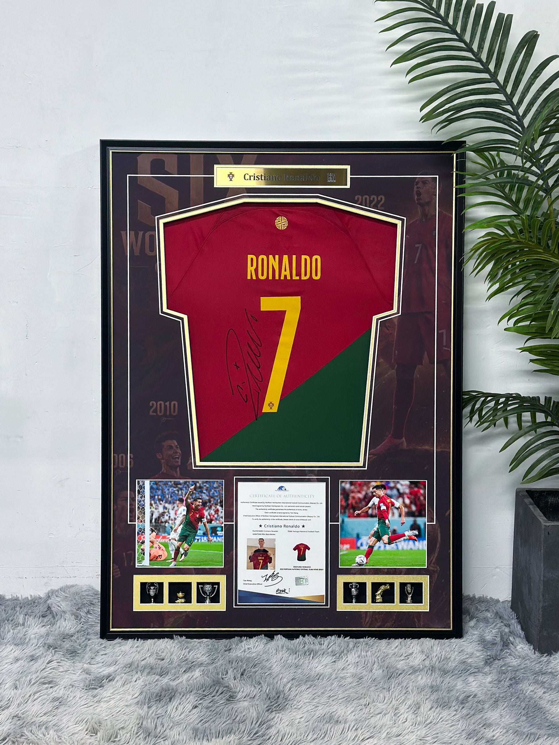 Cristiano Ronaldo Portugal Home Autographed Jersey Framing