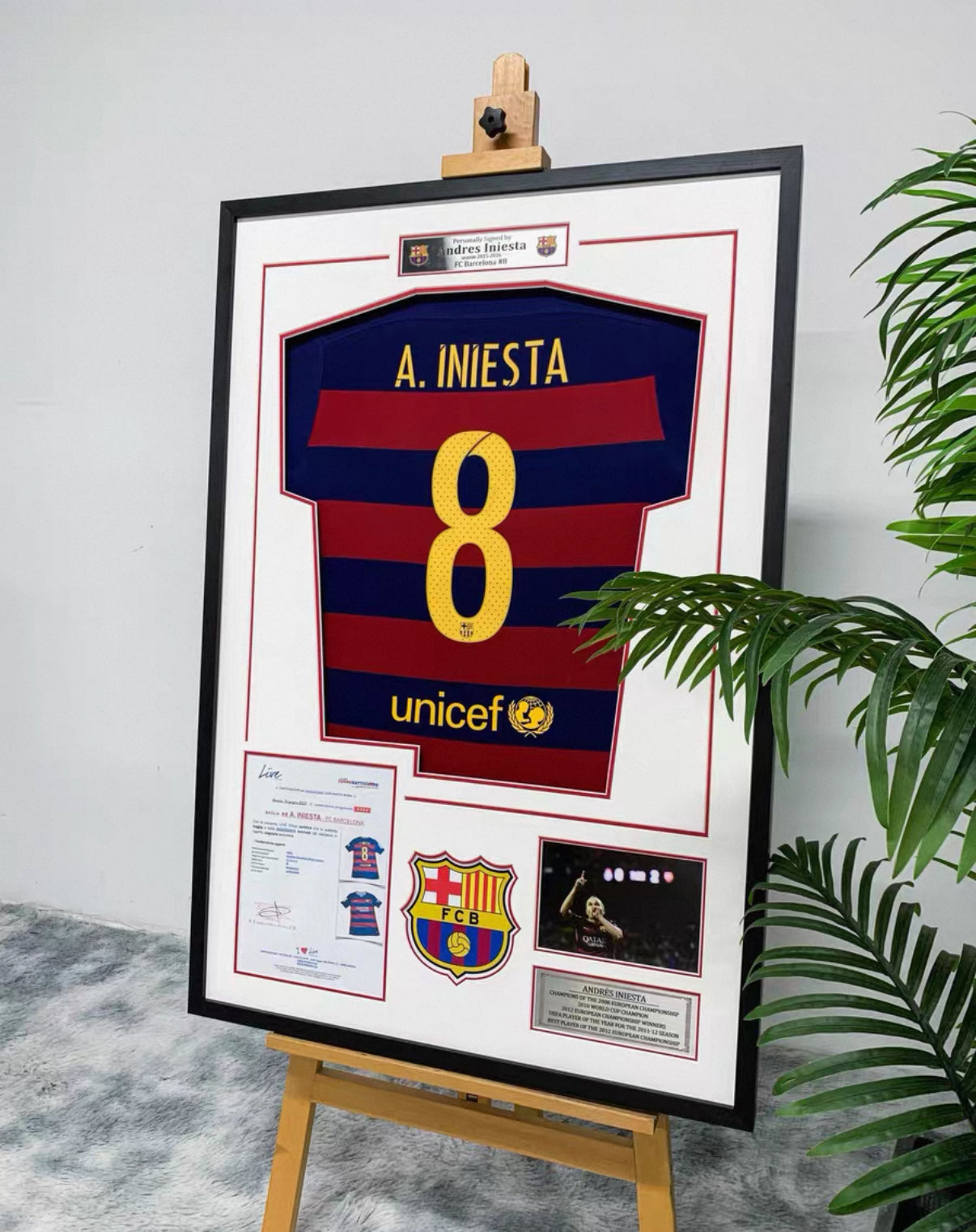 Andrés Iniesta FC Barcelona Autographed Custom Framed Jersey