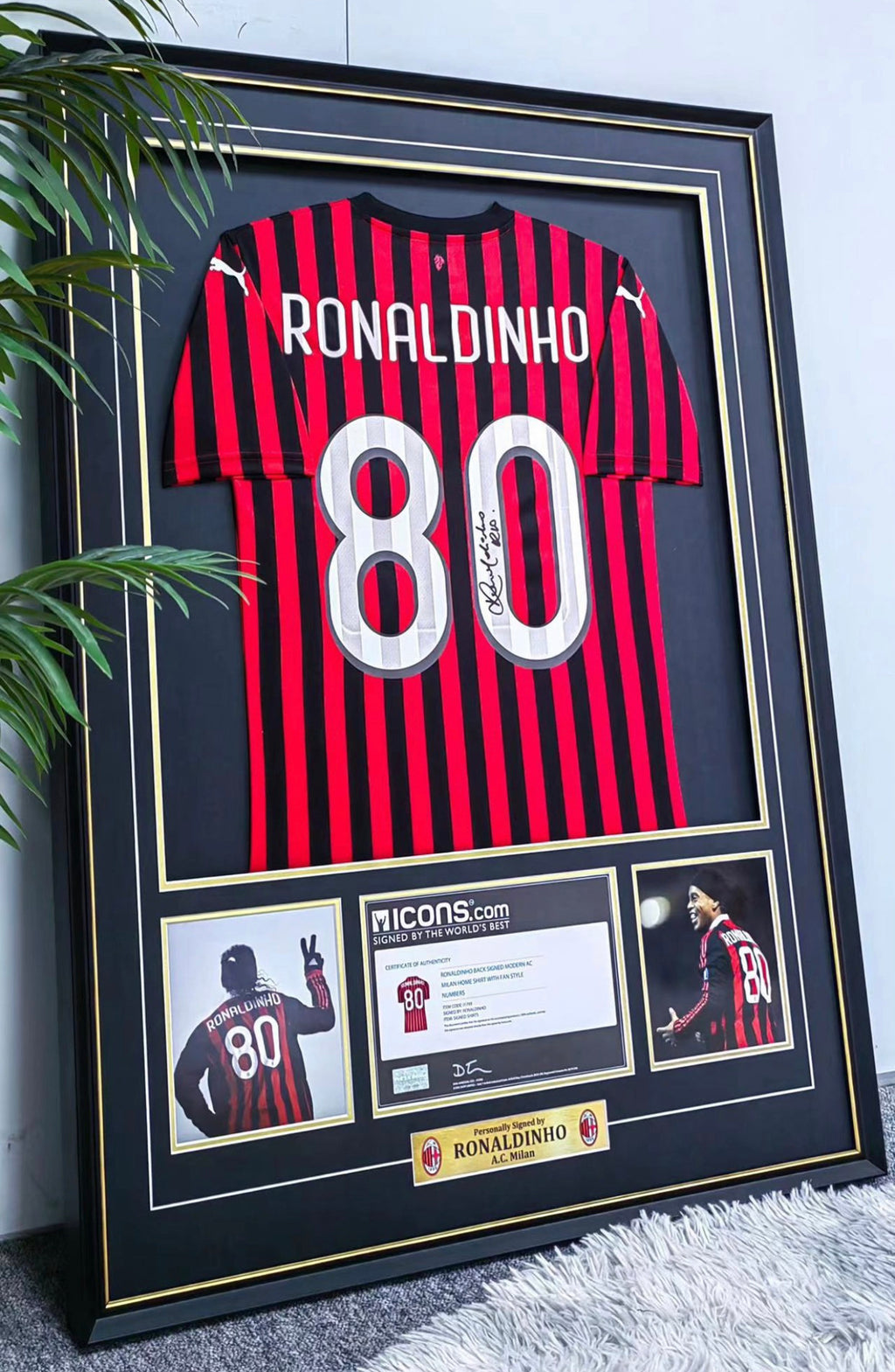 Ronaldo Moreira AC Milan Autographed Custom Framed Jersey