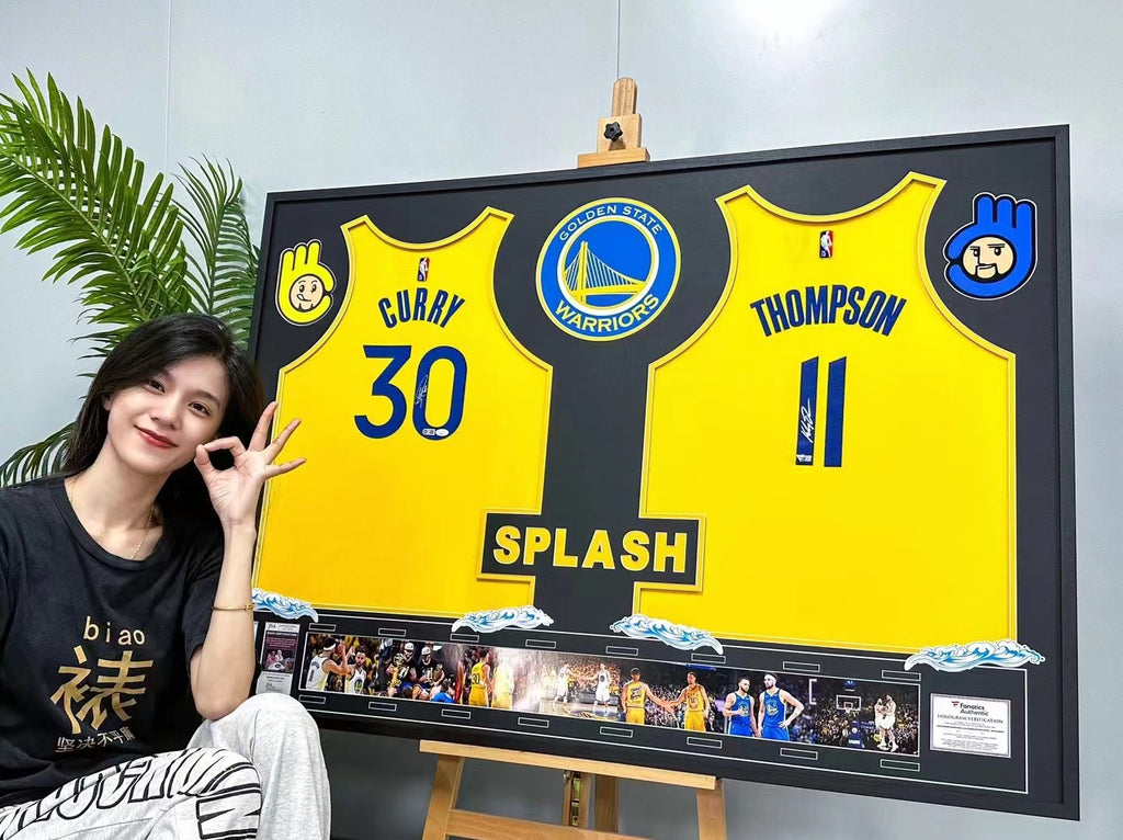 Stephen Curry & Klay Thompson Signed Custom Framed Jersey
