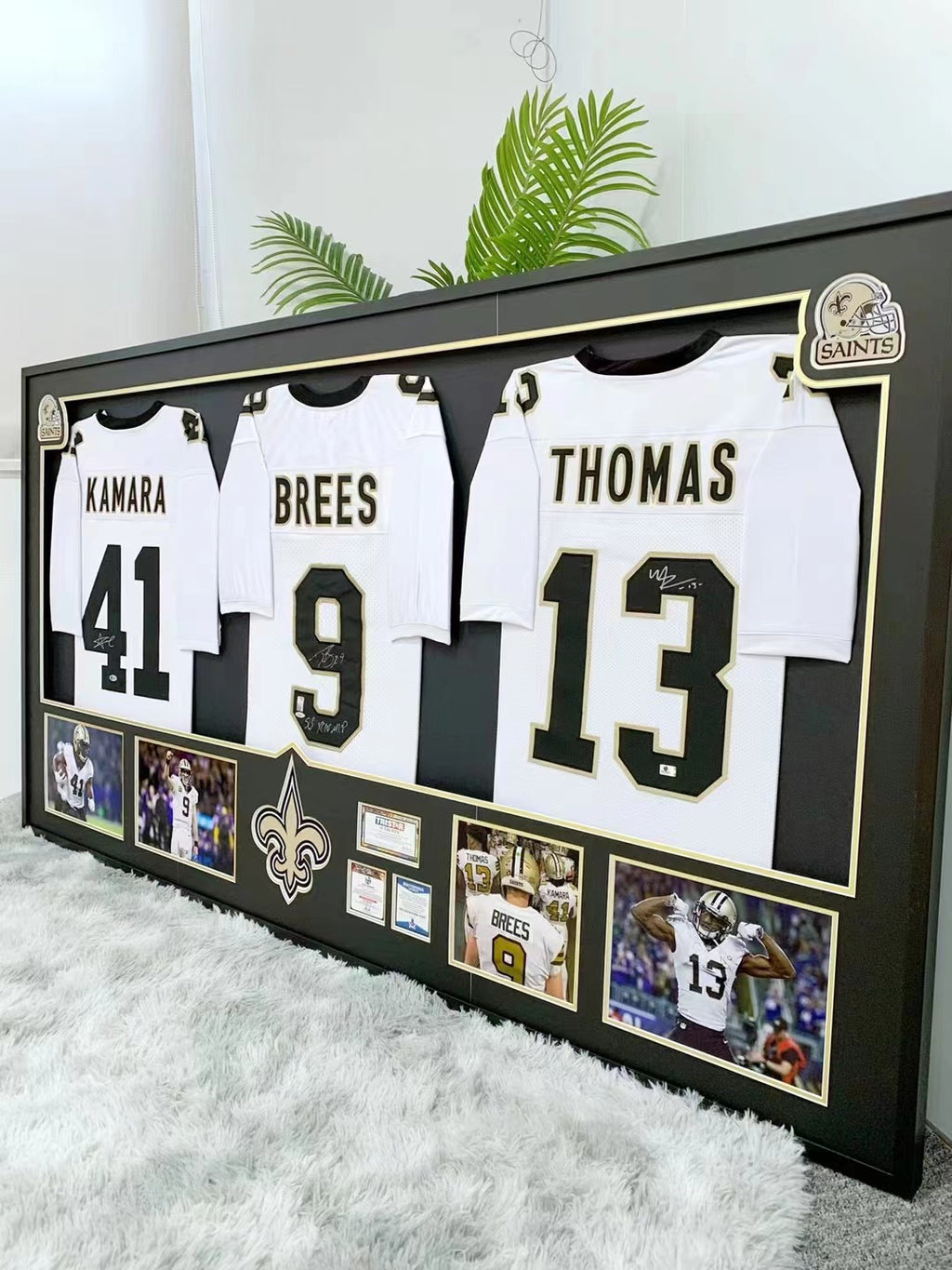 Alvin Kamara Drew Brees Michael Thomas NFL Signed Jersey Framing