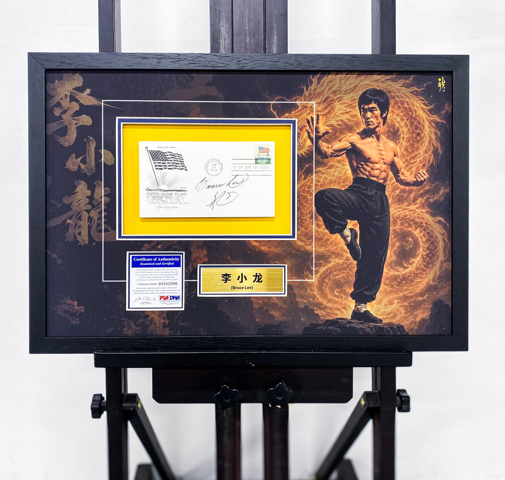 Bruce Lee Autographed First Day Cover Display Frame PSA DNA Certified
