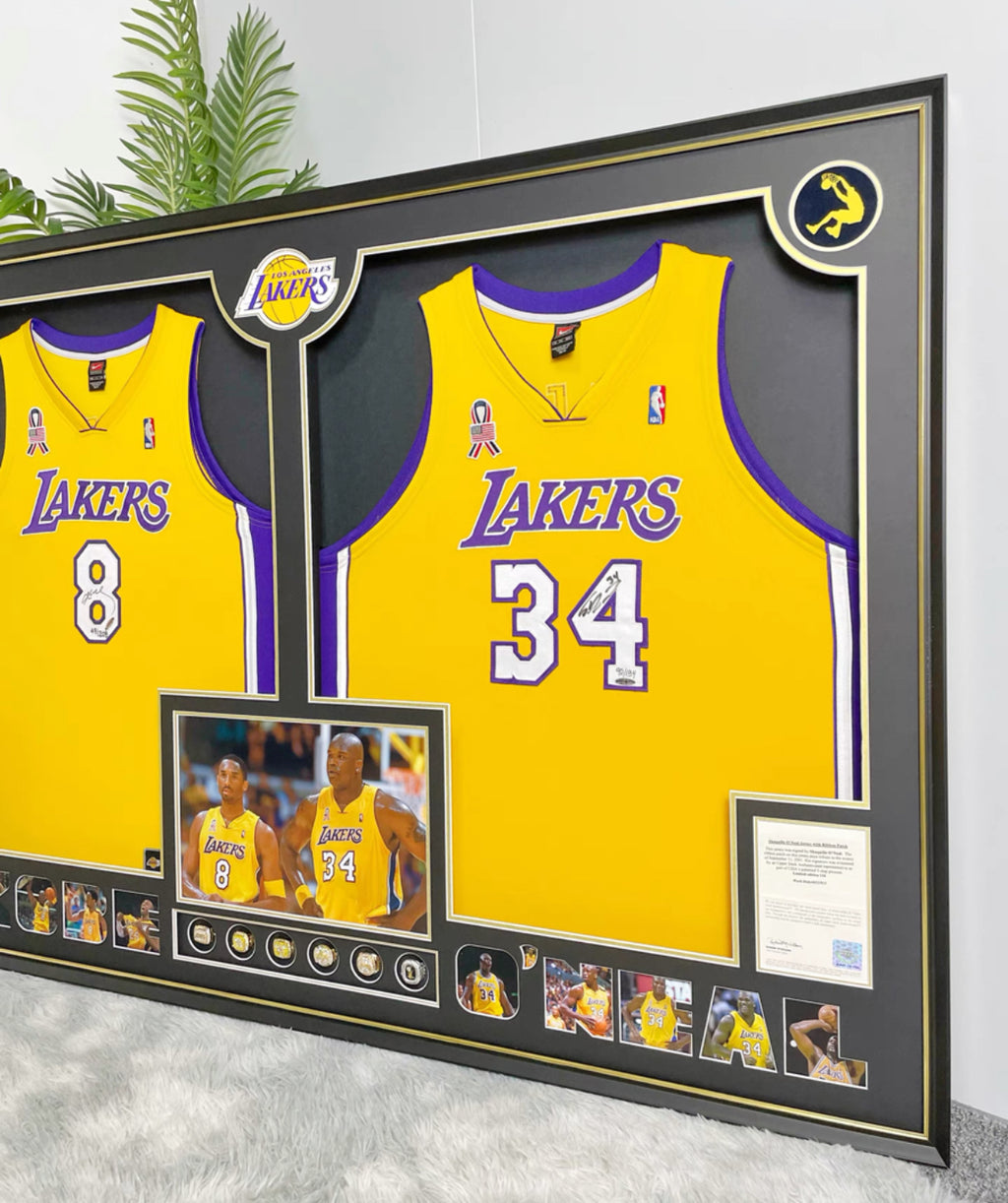 Kobe Bryant & Shaquille O’Neal Los Angeles Lakers Autographed Jersey | Custom Framed Display