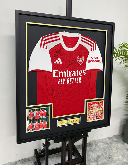 Arsenal 2025-26 Season Multi-Player Team Signed Red Home Jersey Framed Display