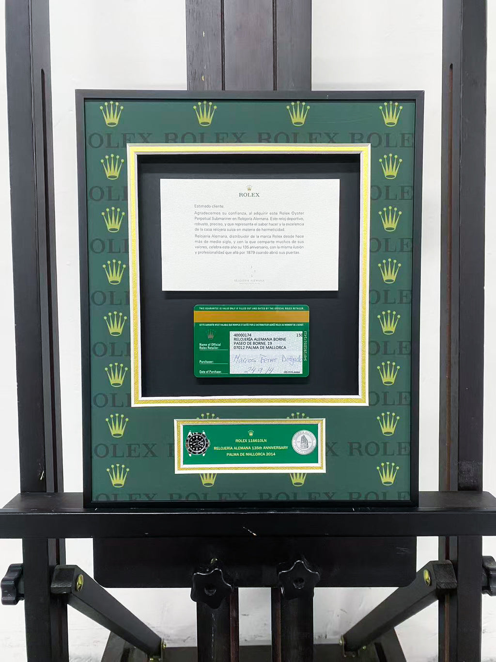 Rolex Submariner Warranty Card Letter Display Frame – 135th Anniversary