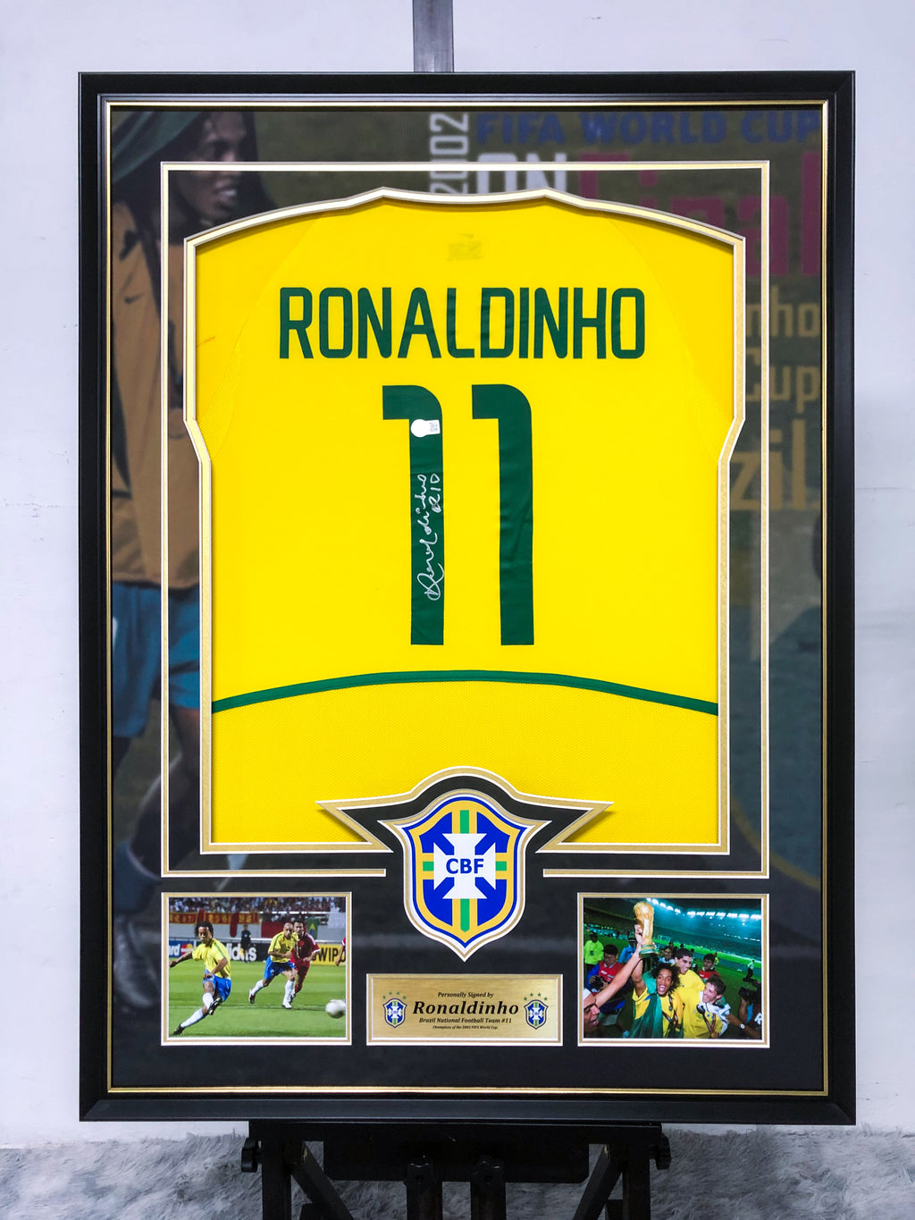 Ronaldinho Brazil National Team Custom Framed Signed Jersey