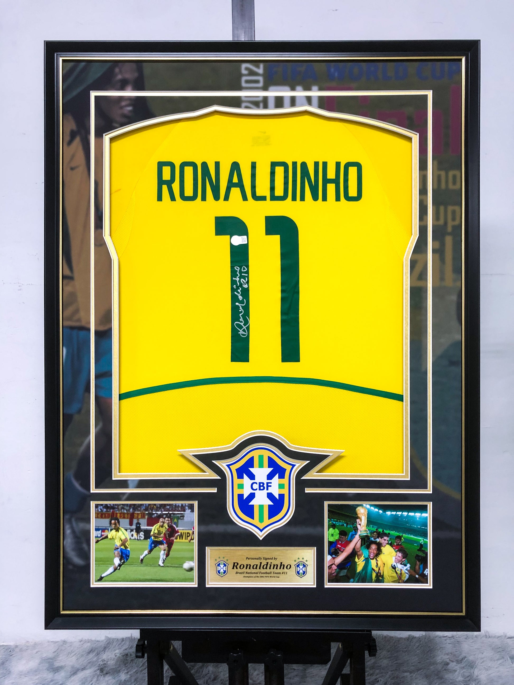 Ronaldinho Brazil National Team Custom Framed Signed Jersey