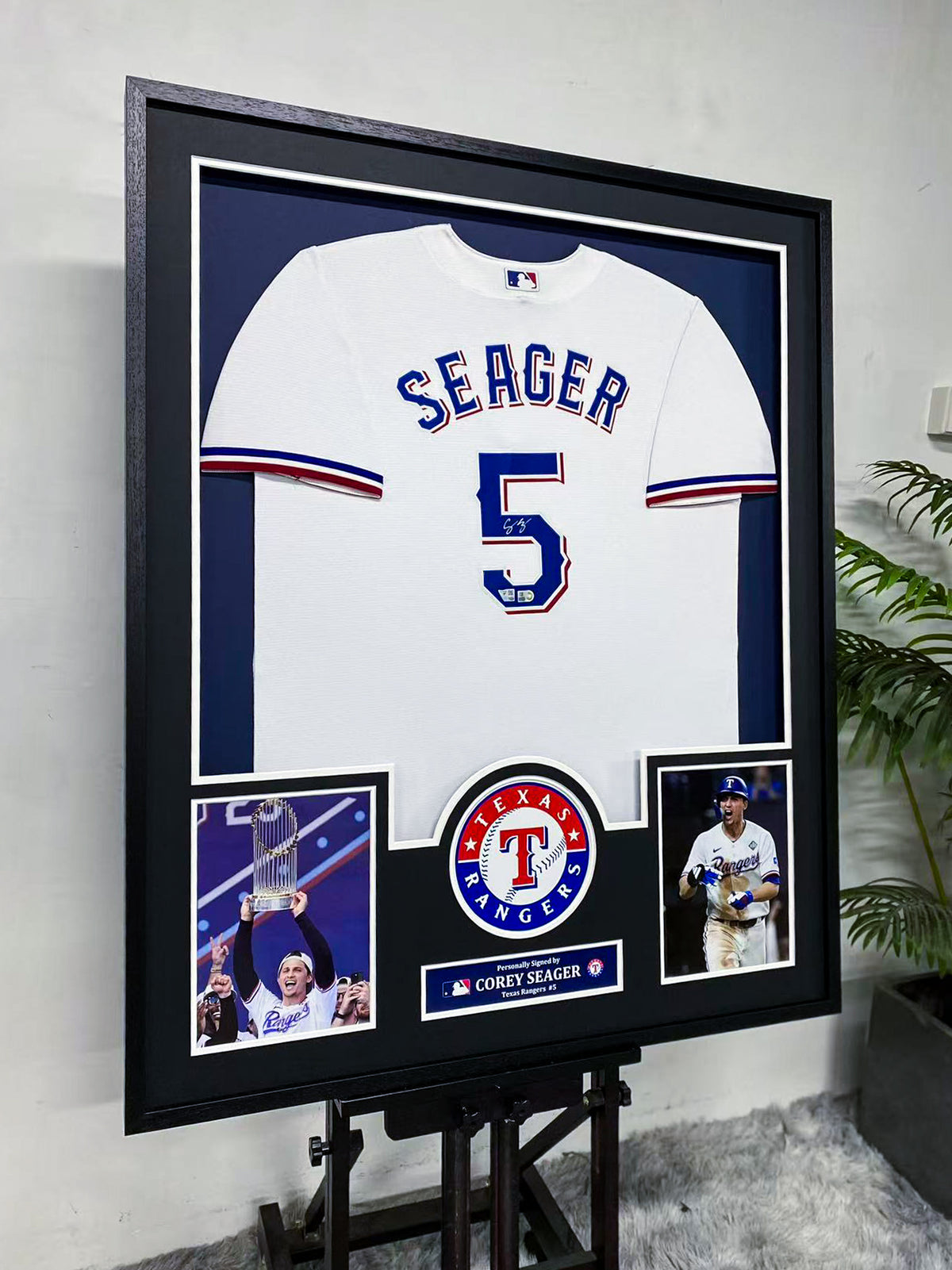 Corey Seager Signed Rangers Framed Jersey