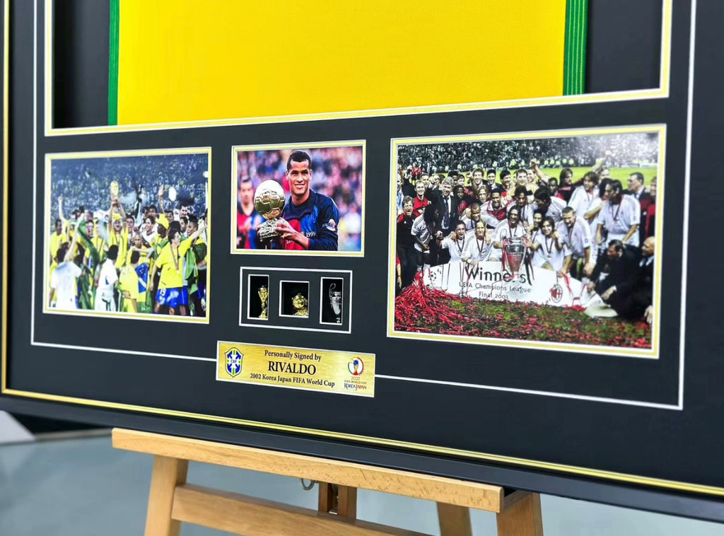 Rivaldo Ferreira Brazil National Team Autographed Custom Framed Jersey