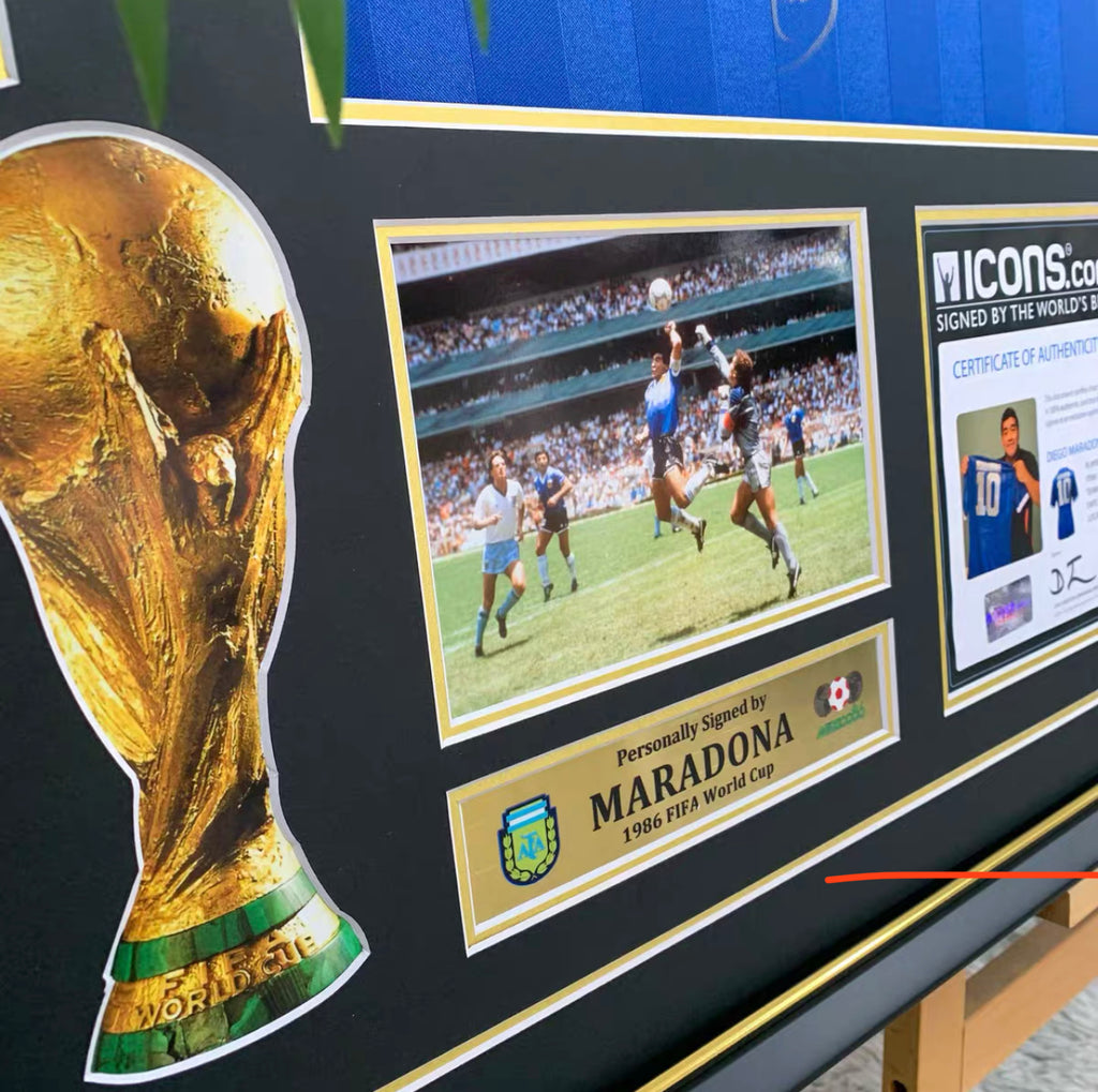 Pelé & Maradona Autographed Custom Framed Jersey