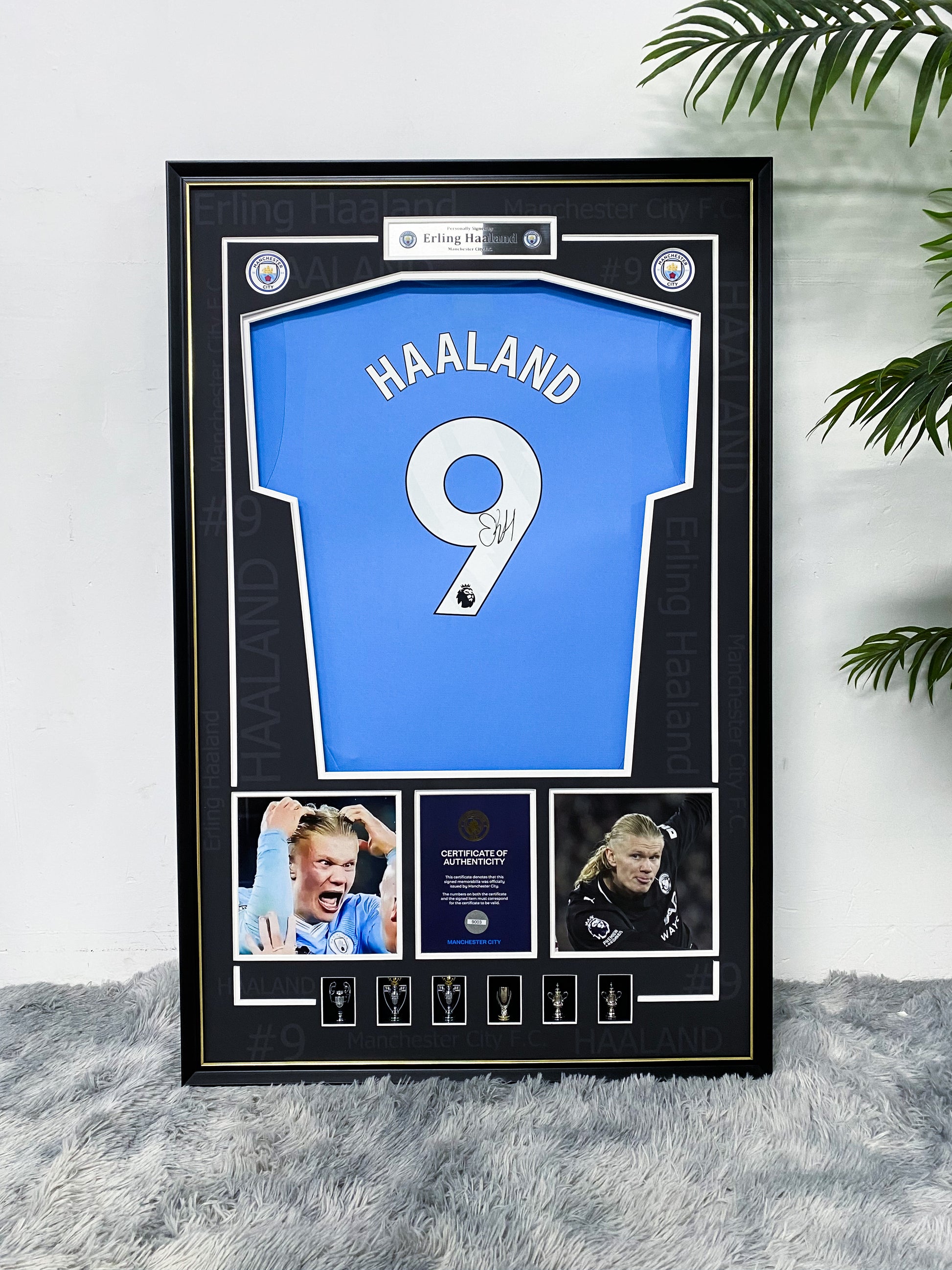 Erling Haaland Manchester City Autographed Jersey Framing