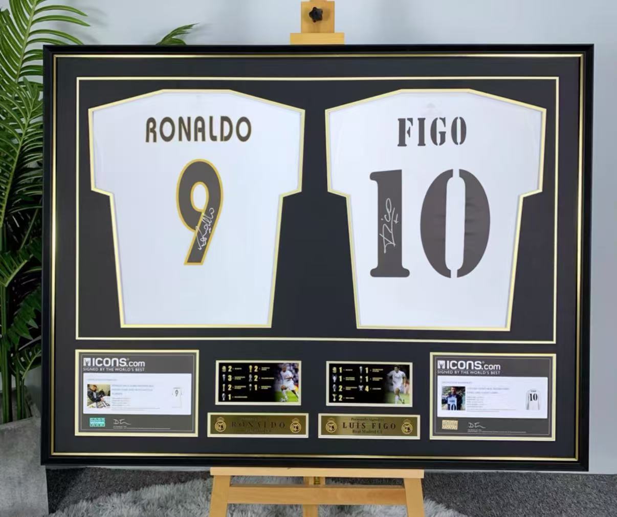 Ronaldo & Figo Combined Autographed Framed Jersey
