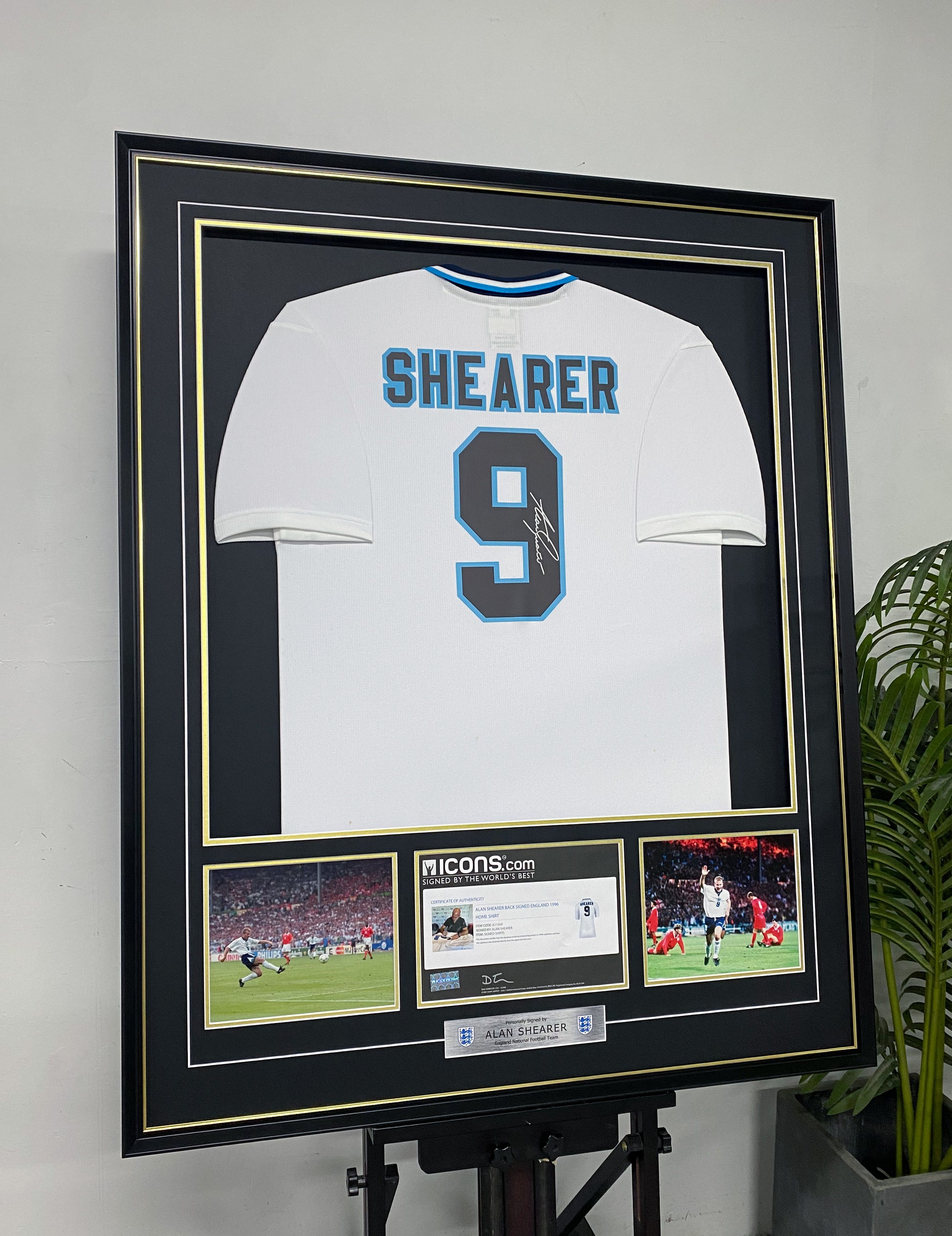 Alan Shearer England Autographed Retro Home Jersey Framing
